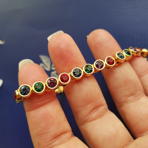 AUTHENTIC Swarovski 24k Gold Plated Multicolor Tennis Bracelet - Picture 14 of 17